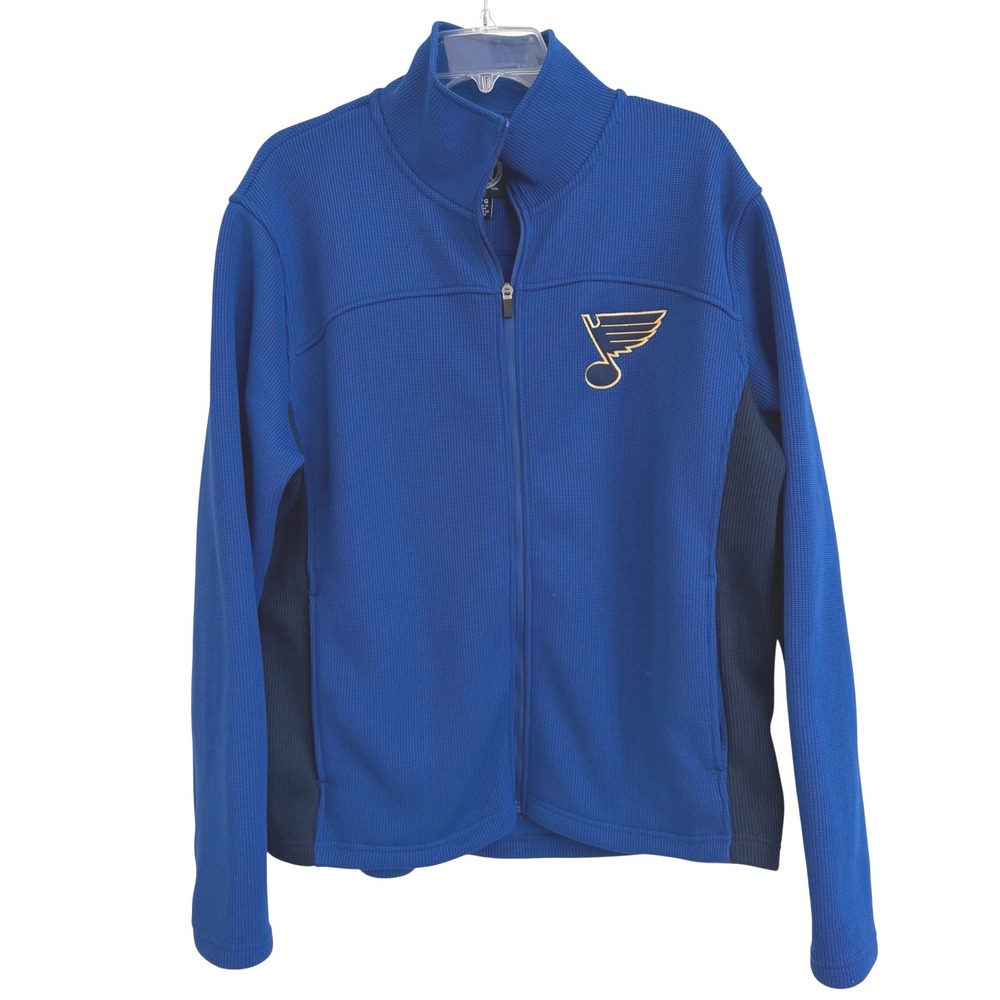 NHL St Louis Blues G-III Full Zip Jacket Men L Blue Waffle Knit Fleece Lined EUC